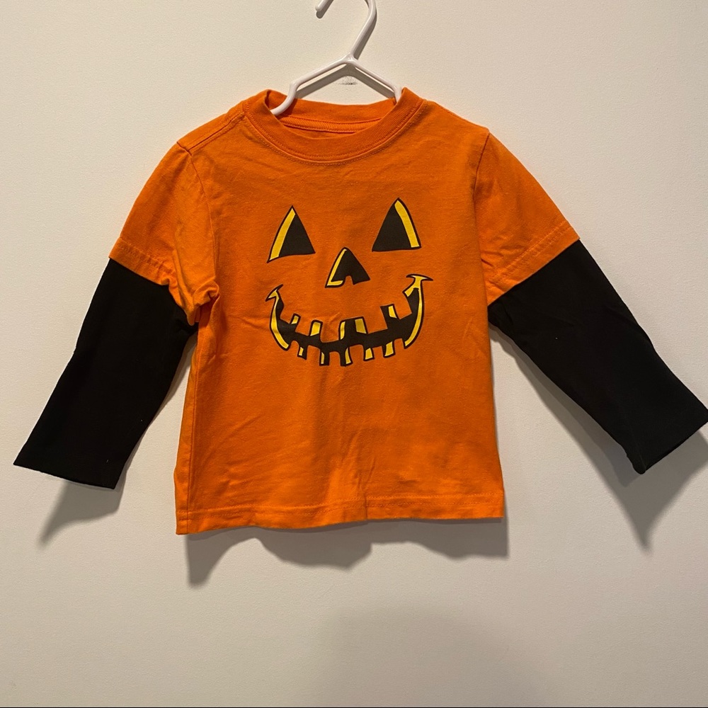Halloween Smiling Jack-O-Lantern Face Size 24 Months Unisex Long Sleeve Shirt